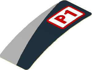 Sticker  1.9 x  0.8 with Red "P1" and Grey Triangle on Black Background Left (Formed)