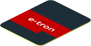 Sticker  1 x  0.8 with Red Stripe with "e-tron" White Text on Black Background