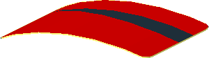 Sticker  0.8 x  1.9 with Black Arc on Red Background Left (Formed)