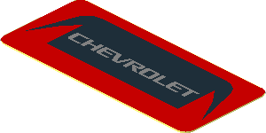 Sticker  0.9 x  1.8 with Silver "Chevrolet" in Black Frame on Red Background