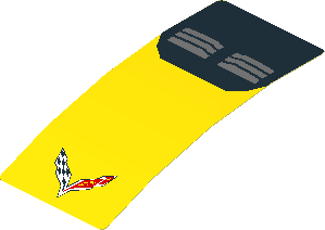 Sticker  4.0 x  1.8 with Chevrolet Corvette Z06-C7 Logo on Yellow Background and Dark Grey Air Vents on Black Background (Formed)