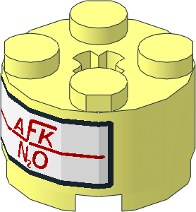 Brick  2 x  2 Round Reinforced with Red Nitrous Oxide Injection Label "AFK N2O" on White Background Sticker