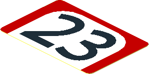 Sticker  1.2 x  1.8 with Black "23" in White Arch on Red Background