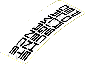 Sticker  0.8 x  1.9 with Black "PORSCHE ELLIGENT ORMANCE" on Black Halftone Stripes on White Background (Needs Work) (Formed)