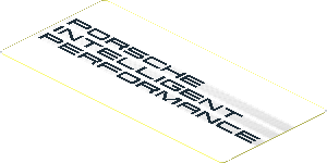 Sticker  1.8 x  3.8 with Black "PORSCHE INTELLIGENT PERFORMANCE" on Black Halftone Stripes on White Background (Needs Work)