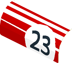 Sticker  2.0 x  3.8 with White Stripes and Black "23" in White Circle on Red Background Right (Formed)