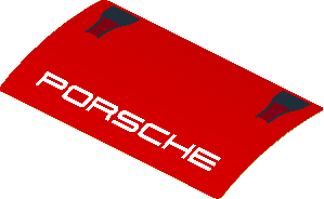Sticker  1.9 x  3.8 with Black Air Vents and White "PORSCHE" on Red Background (Formed) (Needs work)