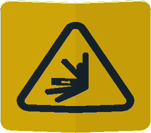 Sticker  0.7 x  0.7 with Black Crushing Hazard Danger Sign on Yellow Background (Formed)