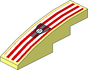 Slope Brick Curved  4 x  1 with White Stripes and Black Air Vent and Fuel Tank Cap on Red Background Sticker