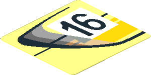Sticker  1.9 x  1.8 with Door Outline with Black 16 in White Frame with Yellow Stripes on Transparent Background Left