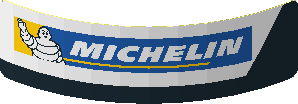 Sticker  0.8 x  3.0 with Michelin Logo in White Trapezoid on Black Background Right (Formed)