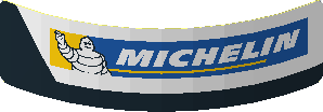 Sticker  0.8 x  3.0 with Michelin Logo in White Trapezoid on Black Background Left (Formed)