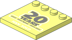 Plate  4 x  4 with 4 Studs on One Edge with "20 YEARS LEGO STAR WARS 1999-2019" and "HAN SOLO" Pattern