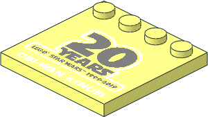 Plate  4 x  4 with 4 Studs on One Edge with "20 YEARS LEGO STAR WARS 1999-2019" and "OBI-WAN KENOBI" Pattern