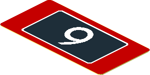 Sticker  0.8 x  1.7 with White "9" on Black Background and Red Border