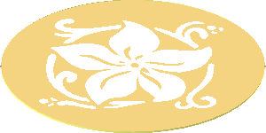 Sticker  1.7 x  1.7 Round with White Flower on Chrome Gold Background