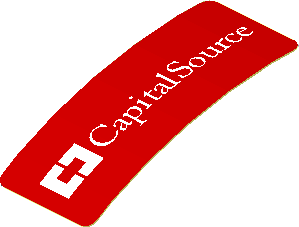 Sticker  0.8 x  1.9 with White CapitalSource Logo on Red Background Right (Formed)
