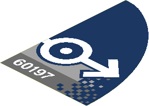 Sticker  4.9 x  7.2 Quarter Ellipse with Large White Train Logo on Light Bluish Grey and Dark Blue Background and White "60197" on Dark Bluish Grey (Right)