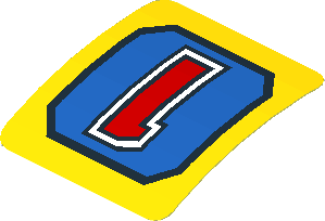 Sticker  1.9 x  1.8 with Red "1" on Blue Panel on Yellow Background (Formed)