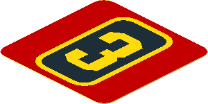 Sticker  1.8 x  1.8 with Yellow "3" on Black Panel on Red Background