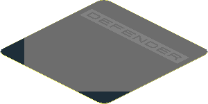 Sticker  1.75 x  1.75 with "DEFENDER" on Silver Panel on Dark Bluish Grey