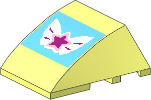 Wedge  4 x  3 Triple Curved without Studs with Magenta Star on Butterfly Wings Sticker