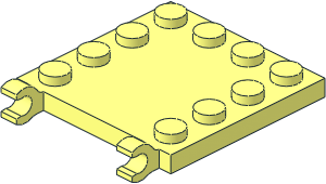 Plate  4 x  4 with 2 Clips Horizontal (Open C-Clips) and Studs on Three Edges