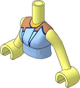 Figure Friends Woman Torso with Arms with Bright Light Blue Strapless Dress Top with Dark Blue Trim, Metallic Light Blue Undershirt and Dots, Gold Necklace Pattern