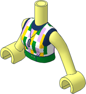 Figure Friends Woman Torso with Arms with White Sleeveless Top with Dark Blue Trim, Lavender/Yellow/Green Rectangles, Green Belt and Silver Necklace Pattern