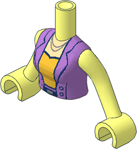 Figure Friends Woman Torso with Arms with Medium Lavender Open Vest over Gold Top, Silver Buckle and Necklace Pattern