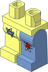 Minifig Hips and Legs with Red and Medium Blue Patches Pattern