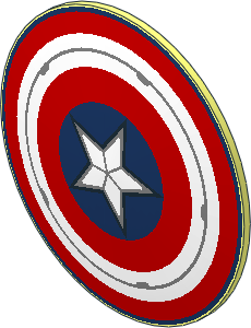 Minifig Shield Round Bowed with Red and White Concentric Rings, White Star and Silver Highlights Pattern