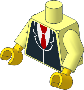 Minifig Torso with Arms and Hands with Black Suit without Buttons and Red Tie Sticker