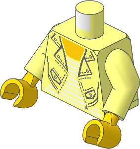 Minifig Torso with Arms and Hands with Leather Jacket, Silver Snaps, Zipper and White Striped Shirt Pattern