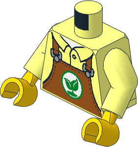 Minifig Torso with Arms and Hands with Dark Orange Apron with Green Leaf Symbol Pattern