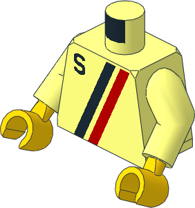 Minifig Torso with Arms and Hands with "S" Logo Red / Black Pattern
