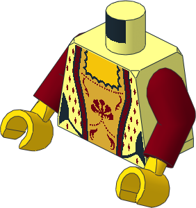 Minifig Torso with Arms and Hands with Gold and Dark Red Trim and Laces Pattern