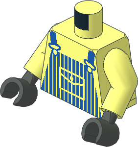 Minifig Torso with Arms and Dark Grey Hands with Blue Striped Dungarees Pattern