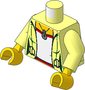 Minifig Torso with Arms and Hands with Female Jacket Open, Red and White Top with Necklace Pattern
