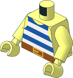 Minifig Torso with Arms and Hands with Pirate Stripes Blue/White and Gold Buckle Pattern