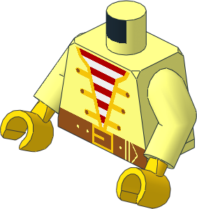 Minifig Torso with Arms and Hands with Open Jacket over Striped Vest Pattern