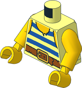 Minifig Torso with Arms and Hands with Blue Horizontal Stripes, Dark Orange Belt and Metallic Gold Buckle Pattern