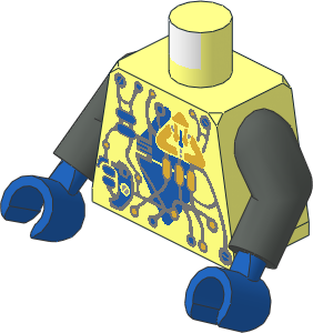 Minifig Torso with Arms and Hands with Insectoids Female, Blue Diamond under Circuits Pattern