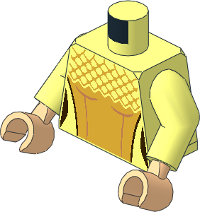 Minifig Torso with Arms and Hands with Gold Dress and Veil Top, Dark Brown Trim Pattern