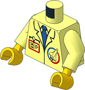 Minifig Torso with Arms and Hands with Launch Command Logo, Blue Tie and ID Badge Pattern