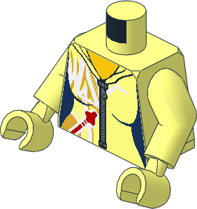 Minifig Torso with Arms and Hands with Female Jumpsuit with Zipper, White and Gold Markings and Classic Space Logo Pattern