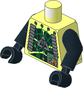 Minifig Torso with Arms and Hands with Insectoids with Green Circuitry & Silver Hose on Sides Pattern