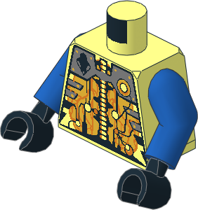 Minifig Torso with Arms and Hands with UFO Alien Silver and Gold Circuitry Pattern