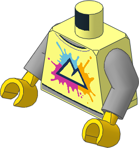 Minifig Torso with Arms and Hands with Mountains on Medium Azure, Bright Light Orange and Dark Pink Splotches Pattern