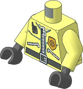 Minifig Torso with Arms and Dark Bluish Grey Hands with Leather Jacket, Badge, "POLICE" Back Pattern